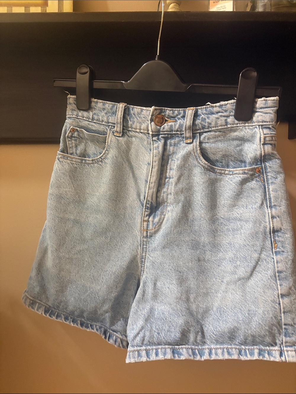 Zara Light Blue High-Rise Denim Shorts